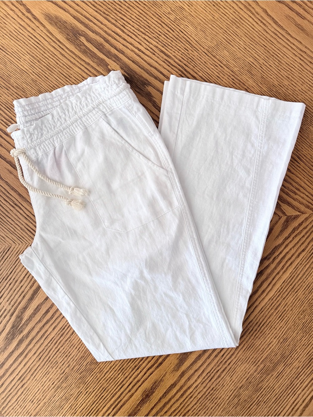 ROXY Oceanside Linen Blend Wide Leg Pants - Sea Salt White